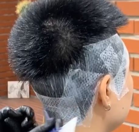 Side hair before and after a down perm
